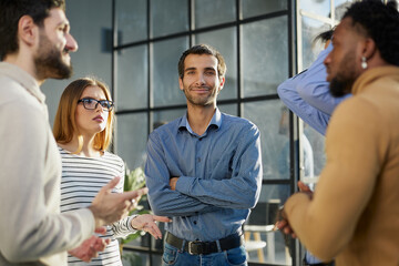 Business conversations of different people during an office walk