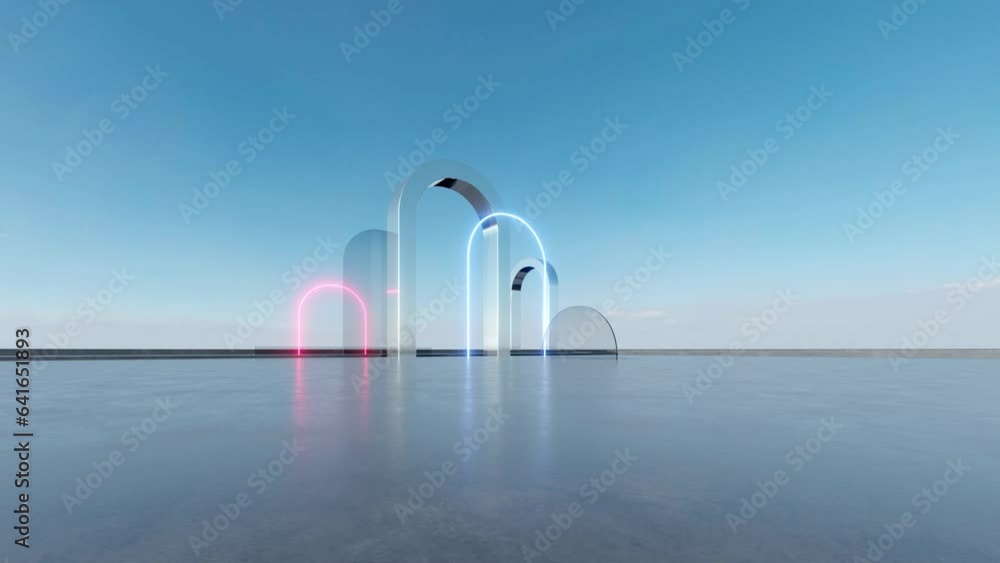 Leinwandbilder 3d render of abstract futuristic glass architecture with empty concrete floor.