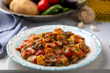 Traditional Turkish food; eggplant meze (Turkish name; saksuka)