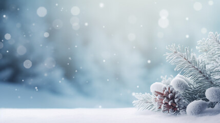 christmas background with fir branches and snow, legal AI