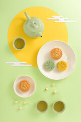 Background of Chinese Traditional Festival Mid-Autumn Festival.The Chinese meaning on the mooncake in the picture is: black sesame.