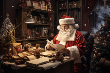 Surrounded by candles and warm light, Santa checks his list twice, ensuring no child is forgotten