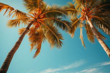 Summer holidays travel concept. Palm trees against blue sky