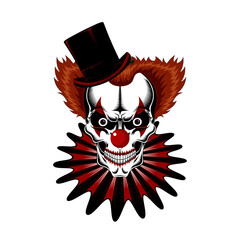 Vector image of a clown skull in a hat.