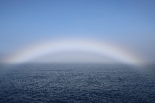 Fogbow, also known as white rainbow, over the Arctic Ocean.