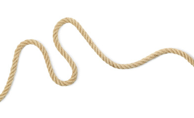 Hemp rope isolated on white, top view