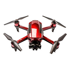 Red Flying drone isolated on white background. Generative AI