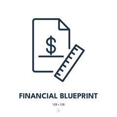 Financial Blueprint Icon. Finance, Plan, Project. Editable Stroke. Simple Vector Icon