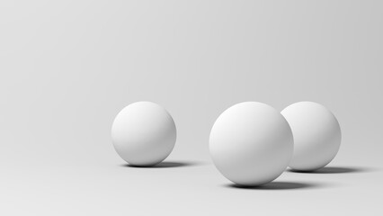 Spheres on white background. Product display. White color. 3d illustration.
