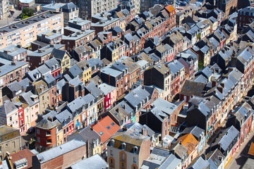 Fototapeta na wymiar Aerial view of houses and roofs, Le Tréport in France