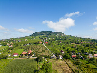 Volcanic Somlo mountain in Hungary - panorama with vineyards