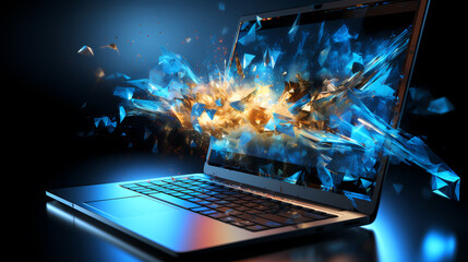 Abstract background concept of cyber security and attack in laptop, system crash.3D rendering. 

