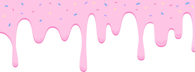 Pink drop of doughnut glaze with colorful sprinkles flat illustration - obrazy, fototapety, plakaty