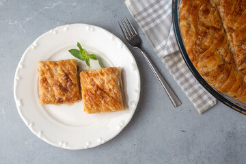 Greek cuisine; Spinach Tart or Spinach Pie. Turkish name; ispanakli borek or ispanakli tart