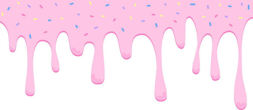 pink paint splashes dessert dripping glaze cream flat illustration