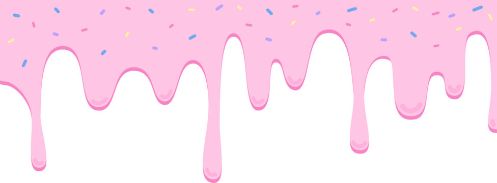 Pink drop of doughnut glaze with colorful sprinkles flat illustration