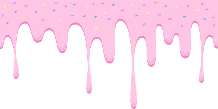 melted strawberry pink cream dripping dessert background with sprinkles