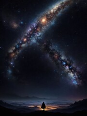 Fototapeta na wymiar Night landscape with a starry sky. Planet, space. Illustration. Generative AI