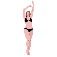 Woman with bikini stretching flat illustration