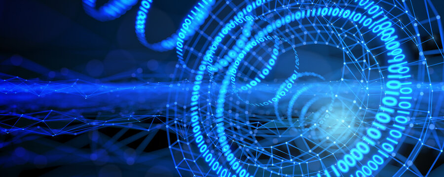 Artificial intelligence. Machine learning. Network structure background. Neural network. Social network. Data background. Zero trust. Big data. Blockchain technology. 3D rendering.