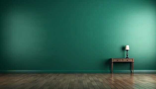 Dark Green Wall Empty Room With Wooden Floor 3d Rendering