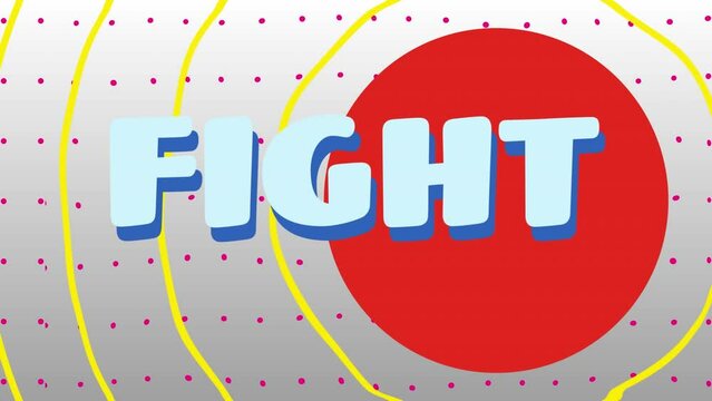 Animation of fight text with triangle and cross sign over circles