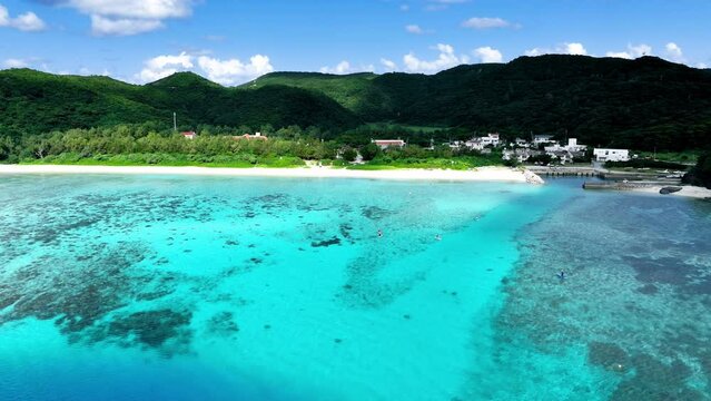 Aerial of Ama Beach on Zamami island, Kerama islands chain, Okinawa Naha, Japan
