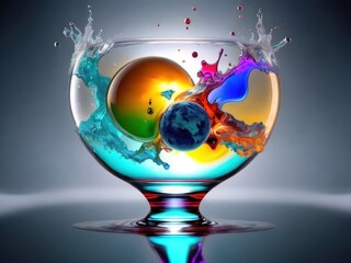 Magic glass with colorful splashes