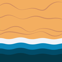 Sea waves sandy shore top view. Summer beach background vector template.