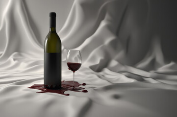 Elegant Wine Composition on White Silk Fabric Background