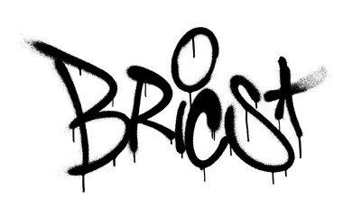 Sprayed brics font graffiti with overspray in black over white. Vector illustration.