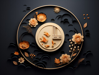 Happy mid autumn festival, asian mooncake celebrate, illustration style