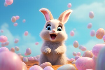 Fototapeta na wymiar Delightful Easter Bunny: Fluffy, Energetic, and Playful with Bright Colors - AI Generated