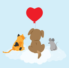 Cat, Dog, Rat with heart balloon vector