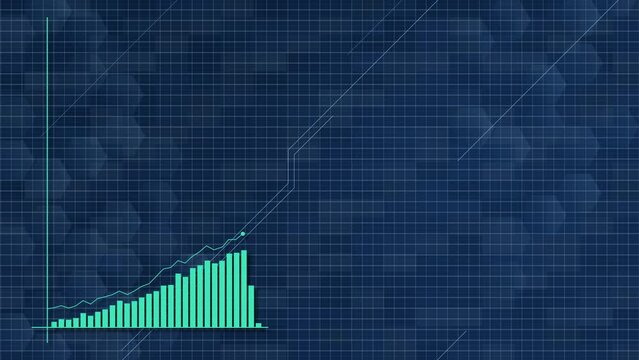 Blue graph with upward arrow on futuristic blue background pattern for formal business presentation.