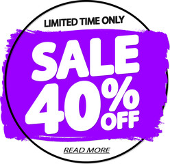 Sale 40% off, discount tag on transparent background. Promotion sign for shop or online store, PNG illustration