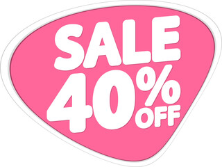 Sale 40% off, discount tag on transparent background. Promotion sign for shop or online store, PNG illustration