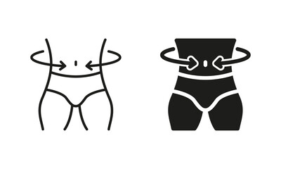 Man Loss Weight Pictogram. Shape Waistline Control. Male Body Slimming Symbol Collection. Slimming Waist Line and Silhouette Black Icon Set. Isolated Vector Illustration