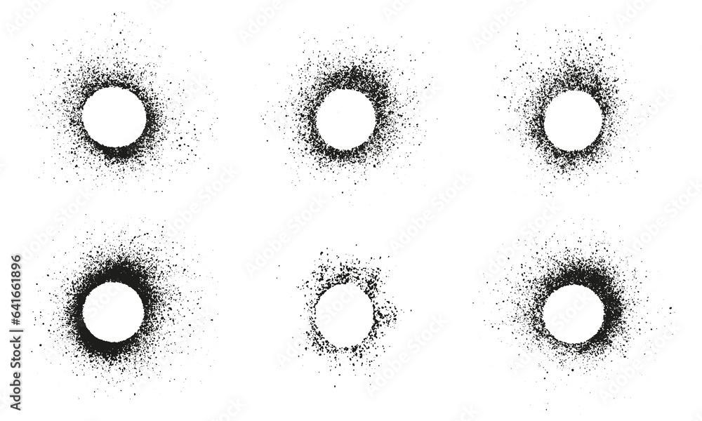 Poster circular frame with rough texture set. spray circle splatter collection. abstract round grungy borde