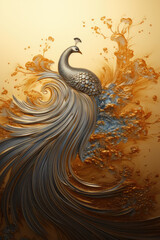 Pav&atilde;o decorativo  e muito estilizado pintado a ouro e prata.