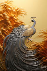 Pav&atilde;o decorativo  e muito estilizado pintado a ouro e prata.