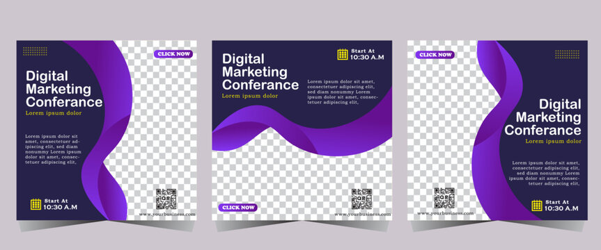 digital marketing conferance media Post template, Business marketing and seminar webinar and social media post, concept design. online marketing promotion banner. conferance announcement 
