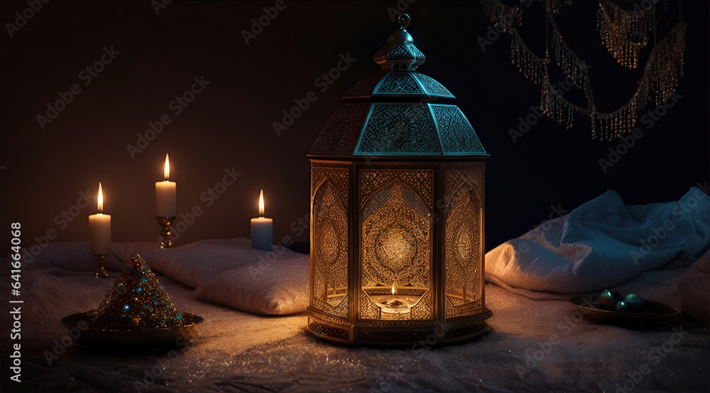 Wall mural islamic lantern gold for element islamic event and celebration