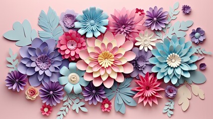 flower card design 3d template, in the style of feminine sticker art, paper sculptures, shaped canvas, floral motifs, color art, pastel-hued