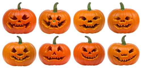 collection of halloween pumpkins / cucurbita / squash - Jack o Lantern - isolated on transparent background cutout - png - mockup for design - image compositing footage - alpha channel, horror, autumn