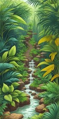 Fototapeta na wymiar Jungle cartoon landscape. AI generated illustration