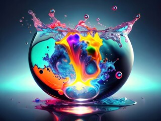 Magic glass with colorful splashes
