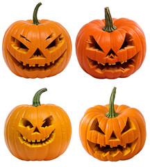 collection of halloween pumpkins / cucurbita / squash - Jack o Lantern - isolated on transparent background cutout - png - mockup for design - image compositing footage - alpha channel, horror, autumn
