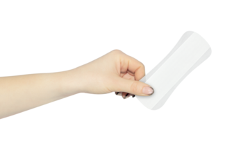 women's pads in hand isolated from background, concept to pass or throw away