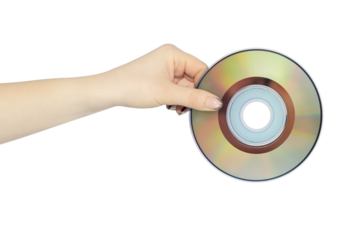 compact discs in hand isolated from background, concept to pass or throw away